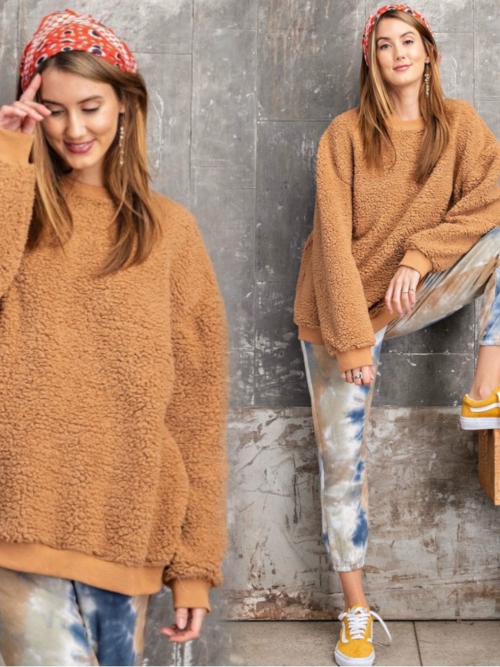 Cozy Teddy Fleece Pullover Sweater - Camel - Picture 2 of 4